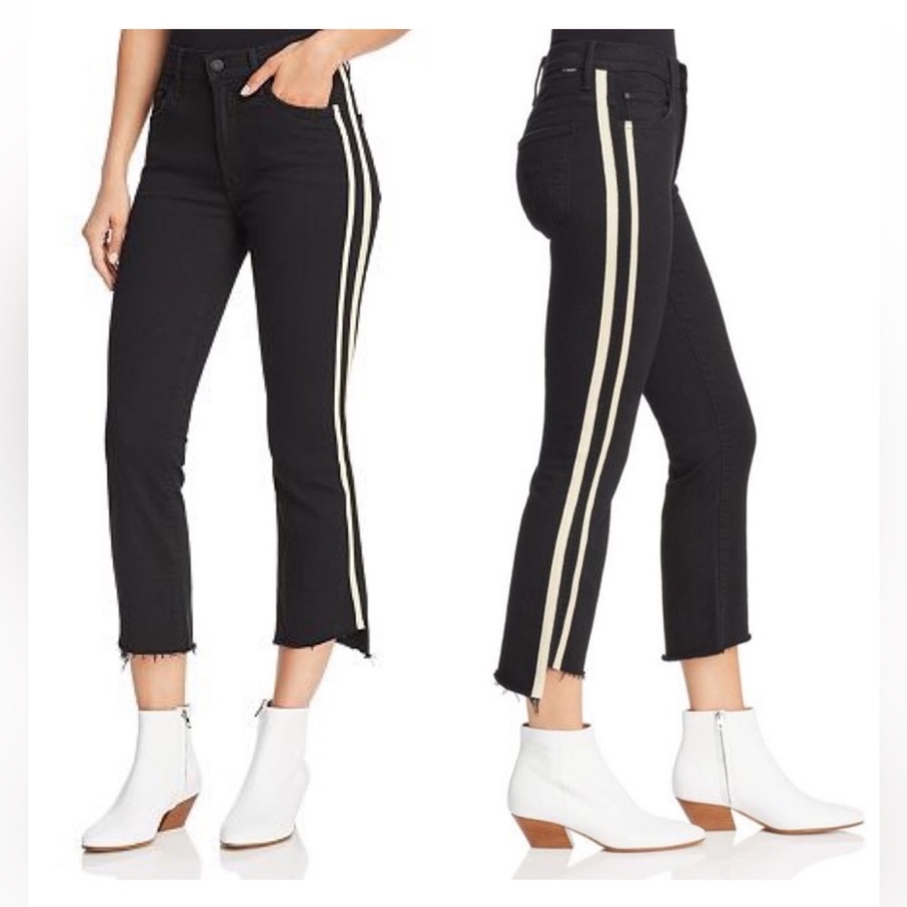 MOTHER Black Cropped Ankle Jeans with cream colored Stripes. Size 25 - Picture 3 of 10